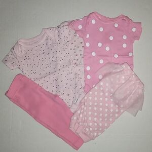 Pretty in Pink Set 3  onesies polka dots 2 pants bottoms ruffle 0 to 3 months